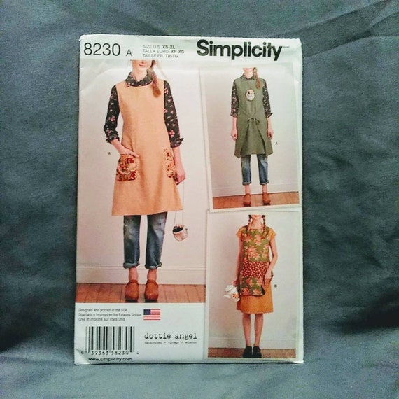 Simplicity 8230 Sewing Pattern Misses 6-24 Dottie Angel Apron Dress Tabard Uncut