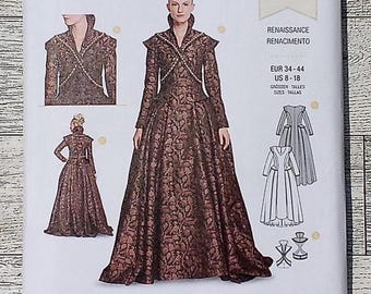 Burda Sewing Pattern 6398 - Misses Renaissance/Game of Thrones Gown - Underskirt, High Collar, and Belt - Sizes 8 to 18