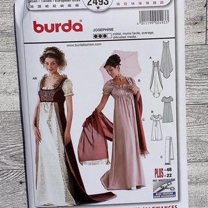 Burda Sewing Pattern 2493 Misses Josephine/Jane Austen Costume - Regency Empire Dress - Size 10 - 22