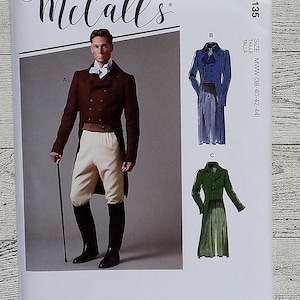 McCalls Sewing Pattern 8135 - Men&#39;s Late 1800&#39;s Costume Tail Coat - Long Riding Coat - Sizes 38 - 44 or 46 - 52