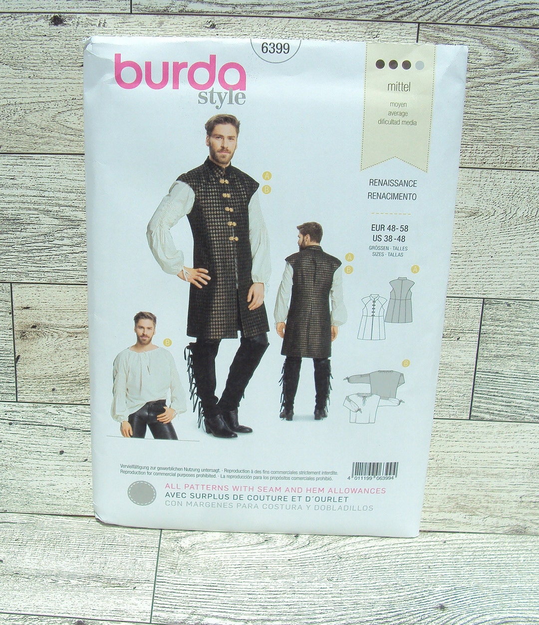 Burda Sewing Pattern 6399 Men's Renaissance Shirt & - Etsy