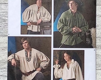 Uncut Simplicity Sewing Pattern 3519 - Misses Men's and Teens Yoke Style Shirts Renaissance Medieval Pirate - Sizes XS to XL