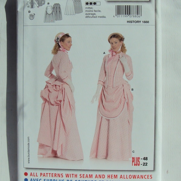 Burda Sewing Pattern 7880 Misses Historic Victorian Bustle Dress Sizes 10 to 22