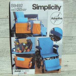 Simplicity Sewing Pattern 9492 - Easy Wheelchair Accessories - Seat Cushion, Organizer Bag, Footrest Stop Armrest Cover, and Organizer - OS