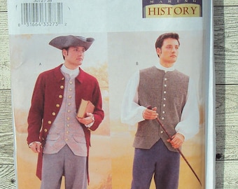 Butterick Sewing Pattern 3072 - Men's Colonial Costume - Coat, Vest, Shirt, Pants and Hat - Sizes 38-42