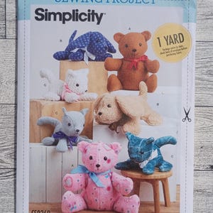 Simplicity Sewing Pattern 9360 - Plush Stuffed Teddy Bear, Puppy Dog & Kitty Cat - Sizes 10" to 18"