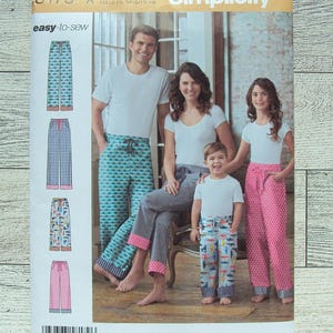 Simplicity Easy Sewing Pattern 8179 Adults, Teen&#39;s & Kids Unisex Pajamas Sleepwear Loungewear - Sizes Child XS - L / Adult XS - XL