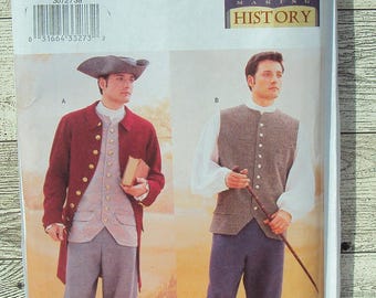 Butterick Sewing Pattern 3072 - Men's Colonial Costume - Coat, Vest, Shirt, Pants and Hat - Sizes 38-42