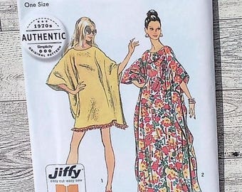 Simplicity Sewing Pattern 5628 - Misses 1970's One Size Vintage Jiffy Caftan in 2 Lengths - Sizes - S to XL