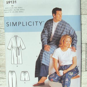 Simplicity Sewing Pattern 9131 - Misses/Men&#39;s Easy to Sew Robes, Pull-On Pants or Shorts with Self-Tie Belt - Sizes XL - XXXL