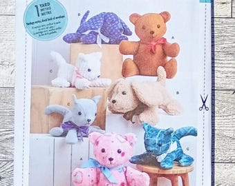 Simplicity Sewing Pattern 9360 - Plush Stuffed Teddy Bear, Puppy Dog & Kitty Cat - Sizes 10" to 18"