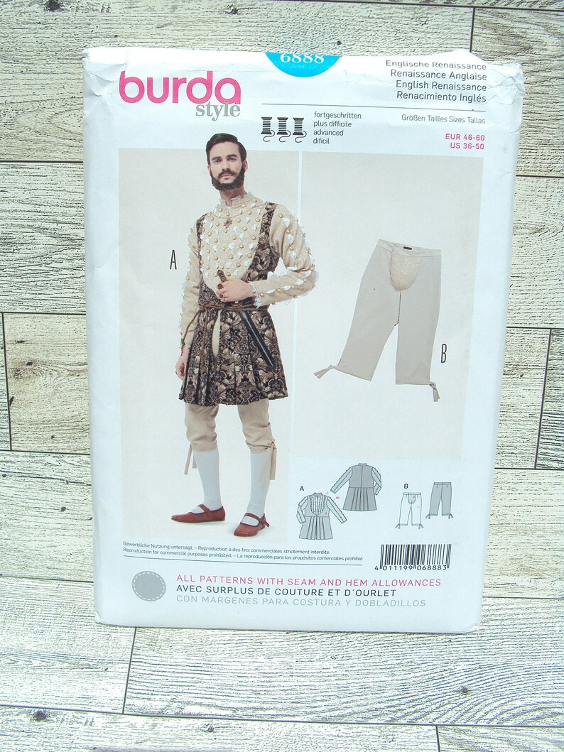 Burda Sewing Pattern 6888 King Henry VIII Renaissance Costume Tunic ...