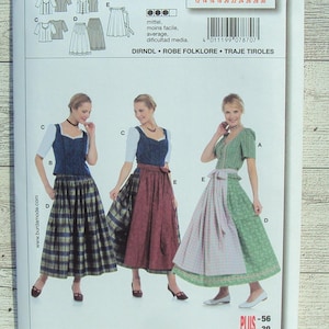 Burda Sewing Pattern 7870 - Misses&#39; Dirndl Style Jumper Dress Blouse and Apron - Bavarian Folk Costume - Sizes 12 to 30