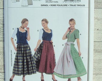 Burda Sewing Pattern 7870 - Misses' Dirndl Style Jumper Dress Blouse and Apron - Bavarian Folk Costume - Sizes 12 to 30