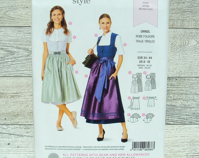 Burda Sewing Pattern 6268 Misses Dirndl Style Jumper Dress Blouse and