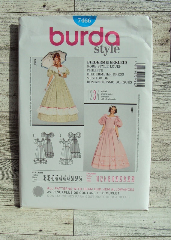 Burda Sewing Pattern 7466 - Misses Louis-philippe Biedermeier Dress Costume  - Sizes 10 to 28 - Etsy