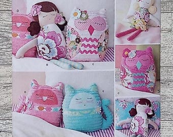 Simplicity Sewing Pattern 1342 - 17" Stuffed Dolls and 9" Stuffed Cat & Owl Animals by Emmi's Cottage - Out of Print