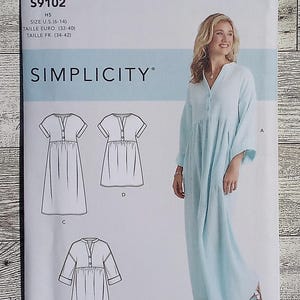 Simplicity Sewing Pattern 9102  - Misses Easy Caftan, Dress or Tunic - Beach Wear - Night Gown - Sizes 6 - 14 or 16 to 24