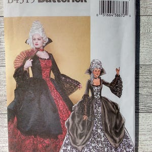 May include: A sewing pattern for a black and white gown with a red bodice. The pattern is for sizes 6-8-10-12 and is from Butterick. The pattern number is B4315/AA.
