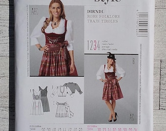 Burda Sewing Pattern 7443 - Misses Dirndl Outfit - Bodice Blouse Skirt and Apron - Sizes 10 to 24