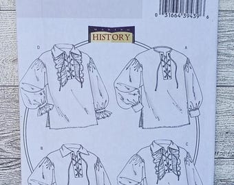 Butterick Sewing Pattern 4486 - Misses and Men's Laced Shirt - Peasant-Pirate-Tunic-Colonial-Smock-Shirt- Unisex Shirt - Sizes S - L