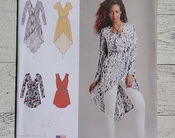 Simplicity Sewing Pattern 1064 - Misses Easy Wrap Bouse, Shirt, Top, High Low Tunic with Tie Belt  - Sizes 6 - 14