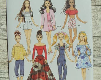 Simplicity Sewing Pattern 8865 - Fashion Barbie Doll Clothes-Overalls, Skirt, Dress, Shorts, Bodysuit, Top, Pants & Cardigan - 11-1/2" Dolls