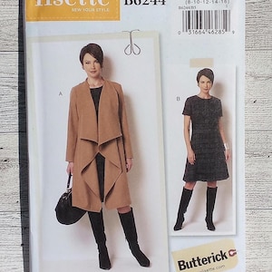 Butterick B6244 Sewing Pattern - Misses Draped Collar Coat and Dress by Lisette - Sizes 8 to 16