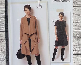 Butterick B6244 Sewing Pattern - Misses Draped Collar Coat and Dress by Lisette - Sizes 8 to 16