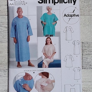 Simplicity Sewing Pattern 9490 - Unisex Easy Recovery Gowns with Velcro - Adaptive Style - Sizes XS to M