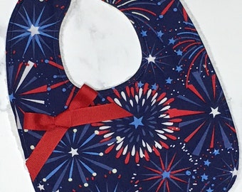 Fourth of July Baby Bib, Stars & Stripes, Patriotic Cotton Bib