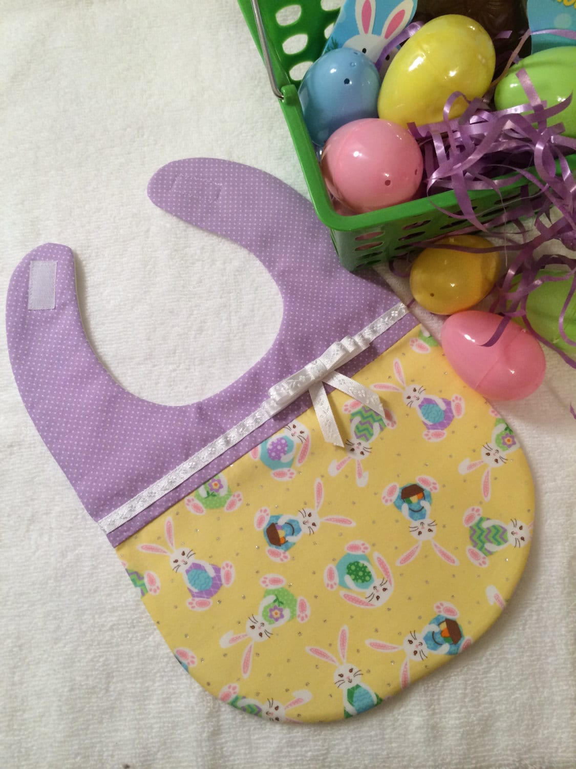 Cute Easter Baby Girl Bib Lavender Bunny Baby Bib Cute