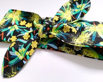 Floral Poplin Head Wrap: Vintage Rockabilly Style Tie-Up Headband