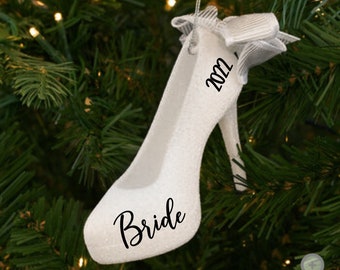 Personalized White Glitter High Heel Christmas Ornament | Shoe Lover Gift