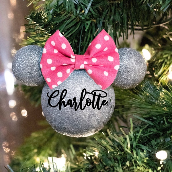 Personalized Silver Minnie Mouse/ Mickey Mouse Disney Christmas Ornament