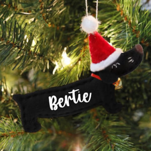 Personalized Black Daschund sausage dog Christmas ornament