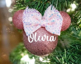 Personalized Rose Gold/Light Pink Minnie Mouse Disney Christmas Ornament
