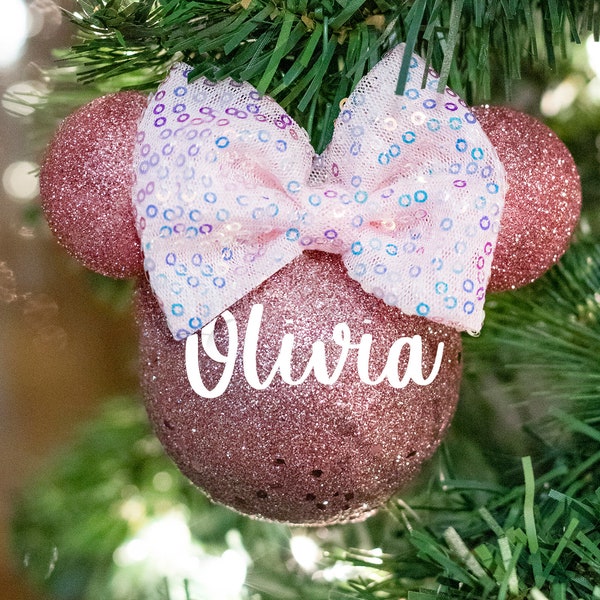Personalized Rose Gold/Light Pink Minnie Mouse Disney Christmas Ornament