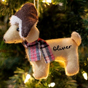 Personalized Tan Cream Dog Christmas ornament