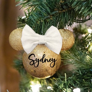 Personalized Gold Minnie Mouse/ Mickey Mouse Disney Christmas Ornament