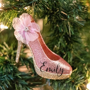 Personalized Pink high heel shoe Christmas ornament | shoe lover Christmas ornament | girl christmas ornament | pink glitter heels