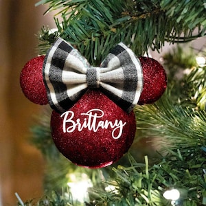 Personalized Burgundy Red Minnie Mouse/ Mickey Mouse Disney Christmas Ornament