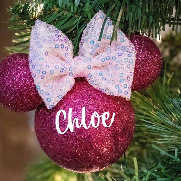 Personalized Pink Minnie Mouse Disney Christmas Ornament