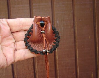 Genuine Deerskin Medicine Bag, Leather Necklace Pouch, Talisman Medicine Bag, Buckskin Medicine Pouch, Drawstring Bag, 2 1/4" X 1.5"