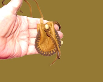 Deerskin Leather Medicine Bag Necklace, Tribal Pouch 2"