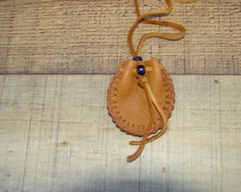 Deerskin Leather Medicine Bag: Tribal Talisman Necklace Pouch 2"