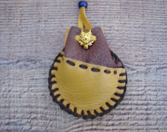 Deerskin Leather Medicine Bag: Wolf Head Buckskin Necklace Pouch