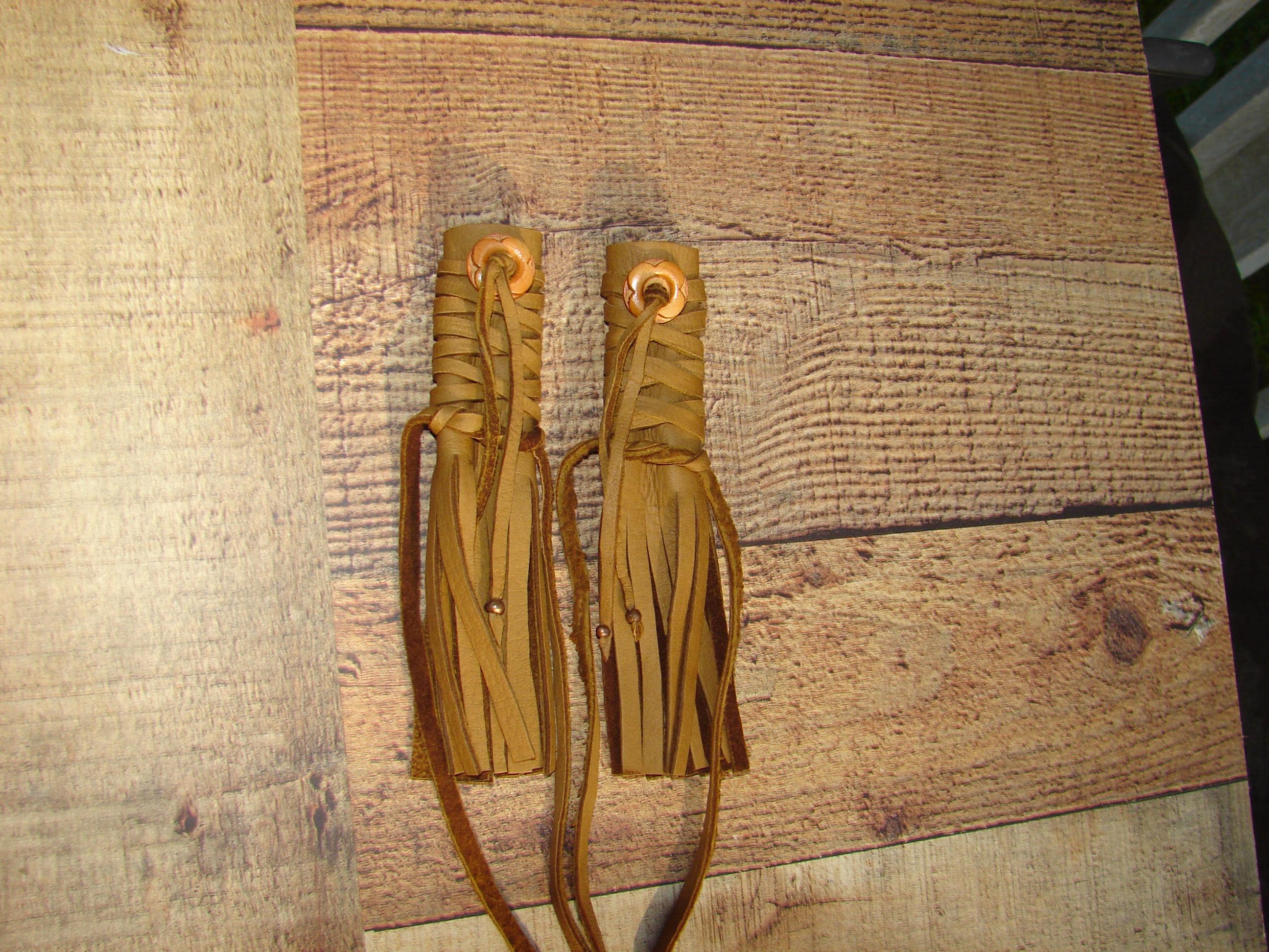 Native American Style Fringed Deerskin Leather Hair Wraps, Buckskin Leather Hair Ties, Dance Regalia, Braid Wrap, 6"