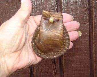 Deerskin Leather Medicine Bag, Buckskin Necklace Pouch, Dance Regalia, Medicine Bag, Tribal Drawstring Bag, Talisman Pouch, 3&quot; X 2.5&quot;
