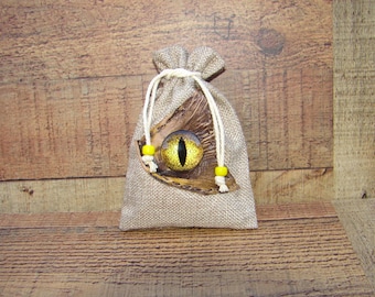 Wolf Eye Medicine Bag: Burlap Talisman Pouch with Deerskin